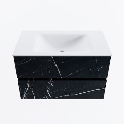 MONDIAZ VICA 80cm badmeubel onderkast Marquina 2 lades. Wastafel CLOUD midden zonder kraangat, kleur Talc.
