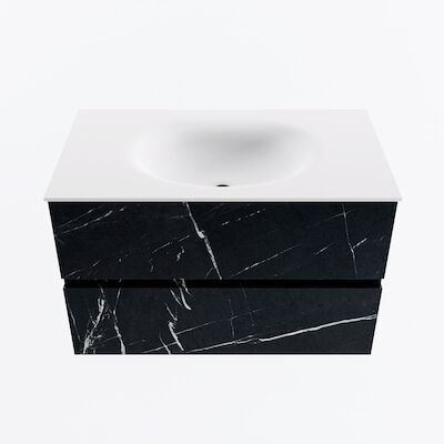 MONDIAZ VICA 80cm badmeubel onderkast Marquina 2 lades. Wastafel MOON midden 1 kraangat, kleur Talc.