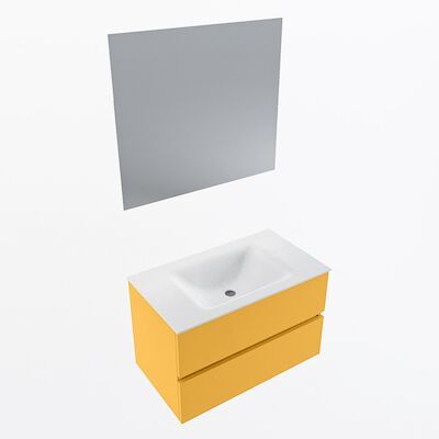 MONDIAZ VICA 80cm badmeubel onderkast Ocher 2 lades. Wastafel CLOUD midden 1 kraangat, kleur Talc met spiegel LED.