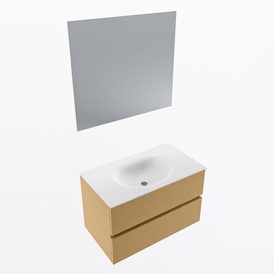 MONDIAZ VICA 80cm badmeubel onderkast Oro 2 lades. Wastafel Moon midden 1 kraangat, kleur Talc met spiegel LED.