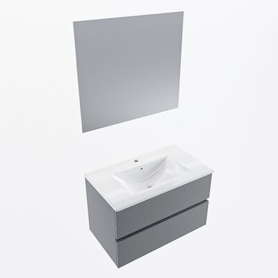 MONDIAZ VICA 80cm badmeubel onderkast Plata 2 lades. Wastafel Denia midden 1 kraangat, kleur Glanzend Wit met spiegel LED.