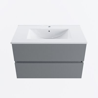 MONDIAZ VICA 80cm badmeubel onderkast Plata 2 lades. Wastafel DENIA midden 1 kraangat, kleur Glanzend Wit.