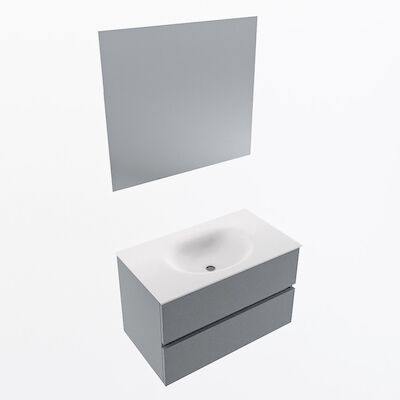 MONDIAZ VICA 80cm badmeubel onderkast Plata 2 lades. Wastafel Moon midden zonder kraangat, kleur Talc met spiegel LED.