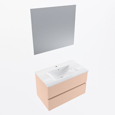 MONDIAZ VICA 80cm badmeubel onderkast Rosee 2 lades. Wastafel Denia midden 1 kraangat, kleur Glanzend Wit met spiegel LED.