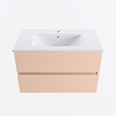 MONDIAZ VICA 80cm badmeubel onderkast Rosee 2 lades. Wastafel DENIA midden 1 kraangat, kleur Glanzend Wit.