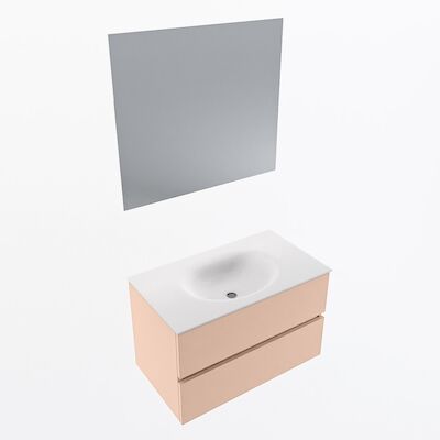 MONDIAZ VICA 80cm badmeubel onderkast Rosee 2 lades. Wastafel Moon midden 1 kraangat, kleur Talc met spiegel LED.