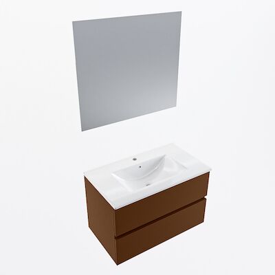 MONDIAZ VICA 80cm badmeubel onderkast Rust 2 lades. Wastafel Denia midden 1 kraangat, kleur Glanzend Wit met spiegel LED.