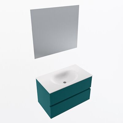 MONDIAZ VICA 80cm badmeubel onderkast Smag 2 lades. Wastafel Moon midden zonder kraangat, kleur Talc met spiegel LED.