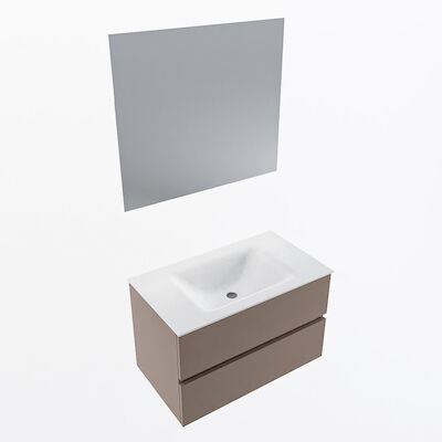 MONDIAZ VICA 80cm badmeubel onderkast Smoke 2 lades. Wastafel CLOUD midden 1 kraangat, kleur Talc met spiegel LED.