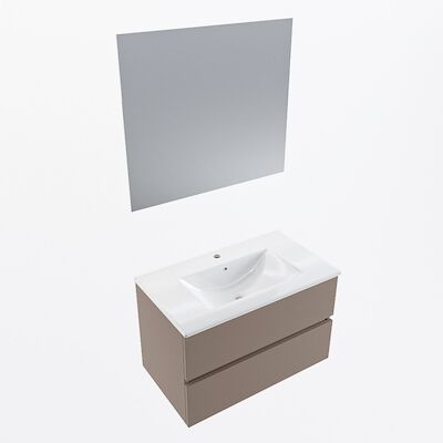 MONDIAZ VICA 80cm badmeubel onderkast Smoke 2 lades. Wastafel Denia midden 1 kraangat, kleur Glanzend Wit met spiegel LED.