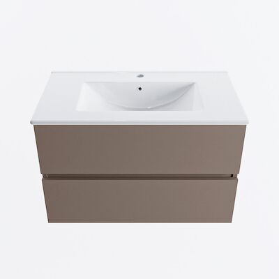 MONDIAZ VICA 80cm badmeubel onderkast Smoke 2 lades. Wastafel DENIA midden 1 kraangat, kleur Glanzend Wit.