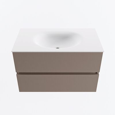 MONDIAZ VICA 80cm badmeubel onderkast Smoke 2 lades. Wastafel MOON midden 1 kraangat, kleur Talc.