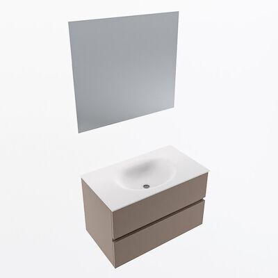 MONDIAZ VICA 80cm badmeubel onderkast Smoke 2 lades. Wastafel Moon midden zonder kraangat, kleur Talc met spiegel LED.