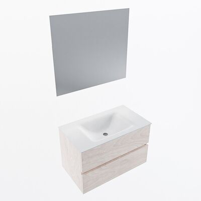 MONDIAZ VICA 80cm badmeubel onderkast Underlayment 2 lades. Wastafel CLOUD midden 1 kraangat, kleur Talc met spiegel LED.