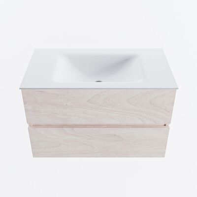 MONDIAZ VICA 80cm badmeubel onderkast Underlayment 2 lades. Wastafel CLOUD midden zonder kraangat, kleur Talc.