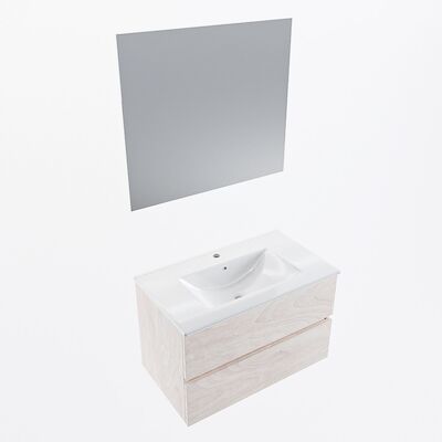 MONDIAZ VICA 80cm badmeubel onderkast Underlayment 2 lades. Wastafel Denia midden 1 kraangat, kleur Glanzend Wit met spiegel LED.