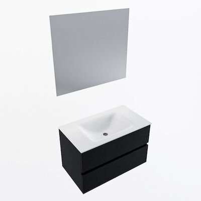 MONDIAZ VICA 80cm badmeubel onderkast Urban 2 lades. Wastafel CLOUD midden 1 kraangat, kleur Talc met spiegel LED.