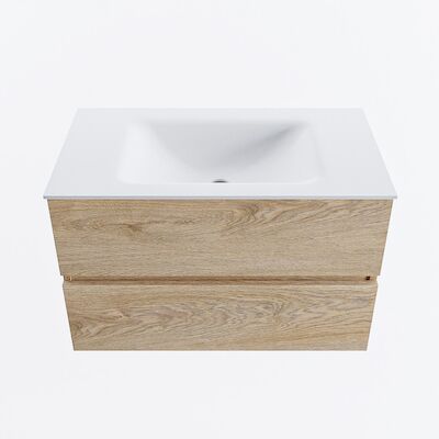 MONDIAZ VICA 80cm badmeubel onderkast Washed Oak 2 lades. Wastafel CLOUD midden zonder kraangat, kleur Talc.