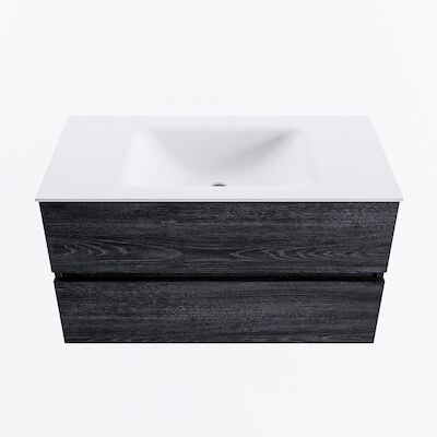 MONDIAZ VICA 90cm badmeubel onderkast Antracite 2 lades. Wastafel CLOUD midden zonder kraangat, kleur Talc.