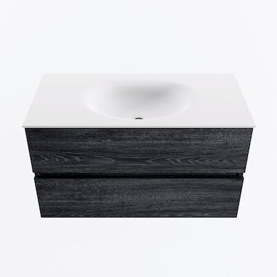 MONDIAZ VICA 90cm badmeubel onderkast Antracite 2 lades. Wastafel MOON midden zonder kraangat, kleur Talc.