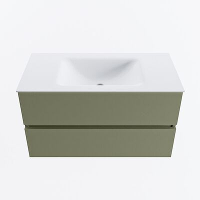 MONDIAZ VICA 90cm badmeubel onderkast Army 2 lades. Wastafel CLOUD midden 1 kraangat, kleur Talc.