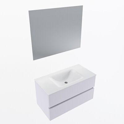 MONDIAZ VICA 90cm badmeubel onderkast Cale 2 lades. Wastafel CLOUD midden 1 kraangat, kleur Talc met spiegel LED.