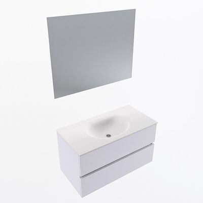 MONDIAZ VICA 90cm badmeubel onderkast Cale 2 lades. Wastafel Moon midden zonder kraangat, kleur Talc met spiegel LED.