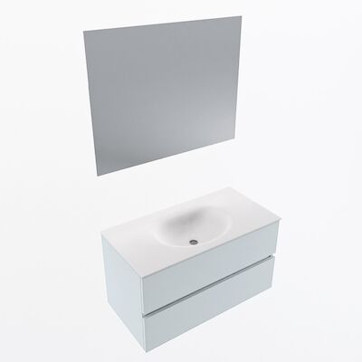 MONDIAZ VICA 90cm badmeubel onderkast Clay 2 lades. Wastafel Moon midden 1 kraangat, kleur Talc met spiegel LED.