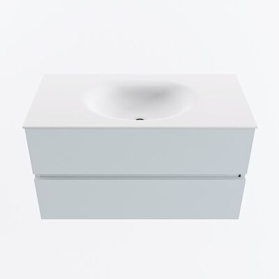 MONDIAZ VICA 90cm badmeubel onderkast Clay 2 lades. Wastafel MOON midden 1 kraangat, kleur Talc.