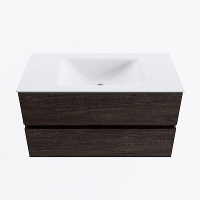 MONDIAZ VICA 90cm badmeubel onderkast Dark Brown 2 lades. Wastafel CLOUD midden 1 kraangat, kleur Talc.