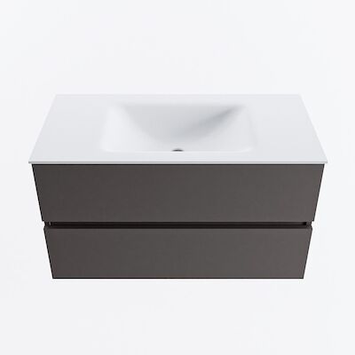MONDIAZ VICA 90cm badmeubel onderkast Dark Grey 2 lades. Wastafel CLOUD midden zonder kraangat, kleur Talc.