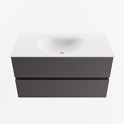 MONDIAZ VICA 90cm badmeubel onderkast Dark Grey 2 lades. Wastafel MOON midden 1 kraangat, kleur Talc.