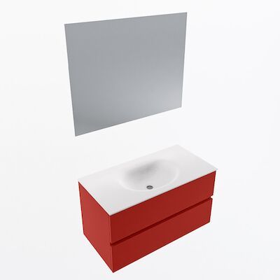 MONDIAZ VICA 90cm badmeubel onderkast Fire 2 lades. Wastafel Moon midden zonder kraangat, kleur Talc met spiegel LED.