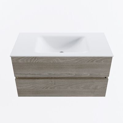 MONDIAZ VICA 90cm badmeubel onderkast Light Brown Grey 2 lades. Wastafel CLOUD midden 1 kraangat, kleur Talc.