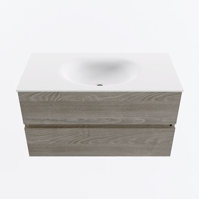 MONDIAZ VICA 90cm badmeubel onderkast Light Brown Grey 2 lades. Wastafel MOON midden zonder kraangat, kleur Talc.