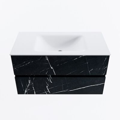 MONDIAZ VICA 90cm badmeubel onderkast Marquina 2 lades. Wastafel CLOUD midden 1 kraangat, kleur Talc.