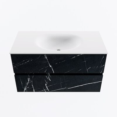 MONDIAZ VICA 90cm badmeubel onderkast Marquina 2 lades. Wastafel MOON midden zonder kraangat, kleur Talc.