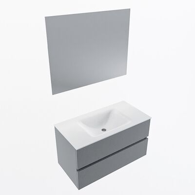 MONDIAZ VICA 90cm badmeubel onderkast Plata 2 lades. Wastafel CLOUD midden 1 kraangat, kleur Talc met spiegel LED.