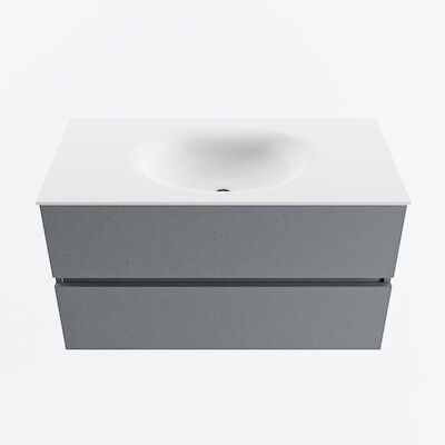 MONDIAZ VICA 90cm badmeubel onderkast Plata 2 lades. Wastafel MOON midden 1 kraangat, kleur Talc.