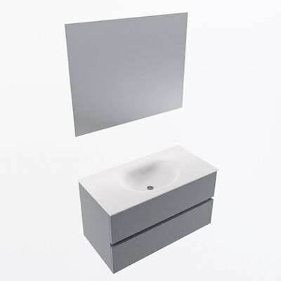 MONDIAZ VICA 90cm badmeubel onderkast Plata 2 lades. Wastafel Moon midden zonder kraangat, kleur Talc met spiegel LED.