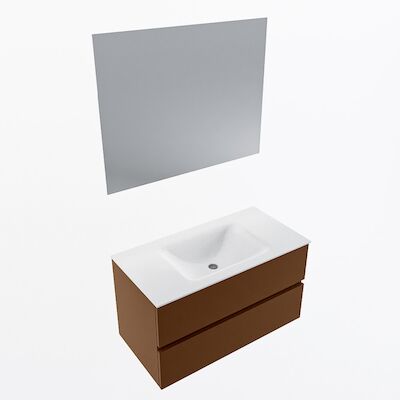 MONDIAZ VICA 90cm badmeubel onderkast Rust 2 lades. Wastafel CLOUD midden zonder kraangat, kleur Talc met spiegel LED.