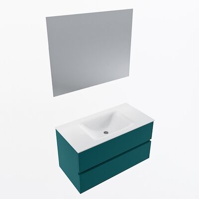 MONDIAZ VICA 90cm badmeubel onderkast Smag 2 lades. Wastafel CLOUD midden zonder kraangat, kleur Talc met spiegel LED.