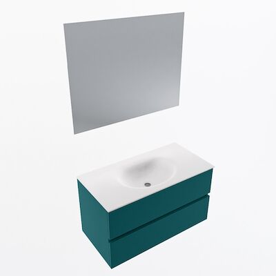 MONDIAZ VICA 90cm badmeubel onderkast Smag 2 lades. Wastafel Moon midden zonder kraangat, kleur Talc met spiegel LED.