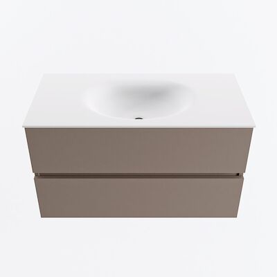 MONDIAZ VICA 90cm badmeubel onderkast Smoke 2 lades. Wastafel MOON midden zonder kraangat, kleur Talc.