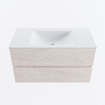MONDIAZ VICA 90cm badmeubel onderkast Underlayment 2 lades. Wastafel CLOUD midden 1 kraangat, kleur Talc.