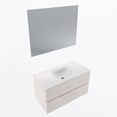MONDIAZ VICA 90cm badmeubel onderkast Underlayment 2 lades. Wastafel Moon midden 1 kraangat, kleur Talc met spiegel LED.