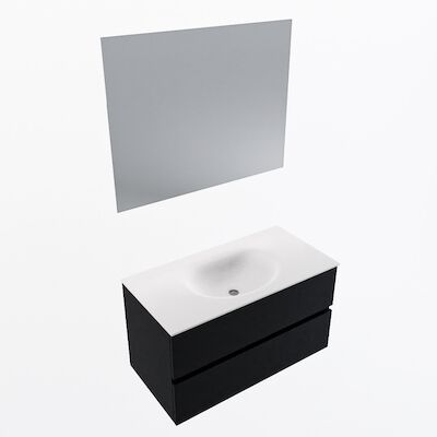 MONDIAZ VICA 90cm badmeubel onderkast Urban 2 lades. Wastafel Moon midden zonder kraangat, kleur Talc met spiegel LED.