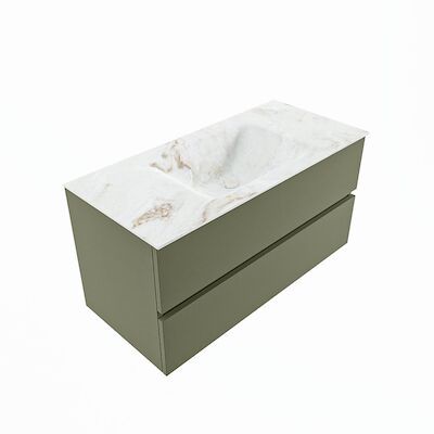 MONDIAZ VICA-DLUX 100cm badmeubel onderkast Army 2 lades. Inbouw wastafel CLOUD midden 1 kraangat, kleur Frappe, en spiegel model SPOT