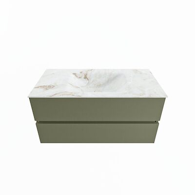 MONDIAZ VICA-DLUX 100cm badmeubel onderkast Army 2 lades. Inbouw wastafel CLOUD midden 1 kraangat, kleur Frappe.