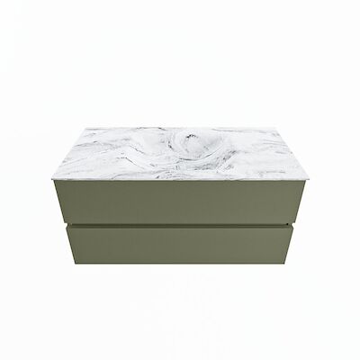 MONDIAZ VICA-DLUX 100cm badmeubel onderkast Army 2 lades. Inbouw wastafel CLOUD midden 1 kraangat, kleur Glace.
